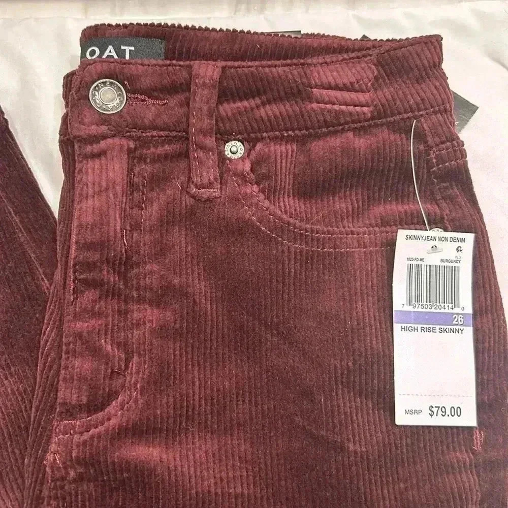 OAT New York Women High Rise Skinny Burgundy Corduroy Size 26 - Picture 2 of 6